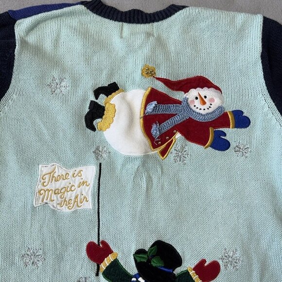 Quacker Factory Cardigan Sweater Snowman Christmas Tree Holiday Winter Theme Lg - Picture 15 of 16